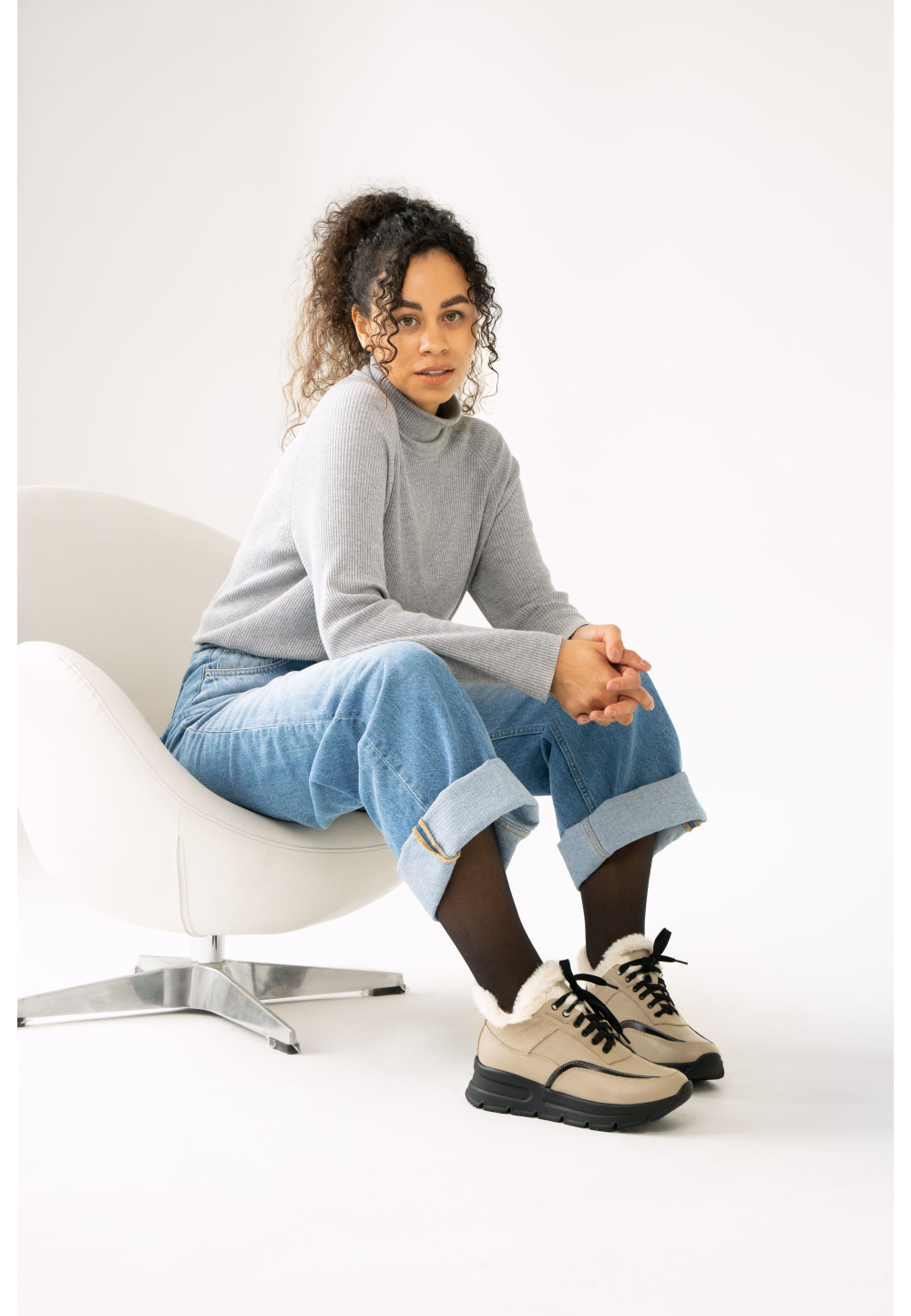 Зимові кросівки бежеві із натуральної шкіри | 74938 Зимові кросівки бежеві із натуральної шкіри | 74938