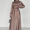 Вечірня довга сукня з атласу мокко | 75690 Вечірня довга сукня з атласу мокко | 75690