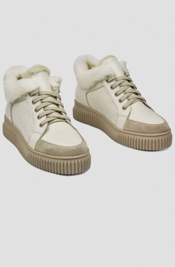 Зимові шкіряні кеди світло-бежеві | 74987