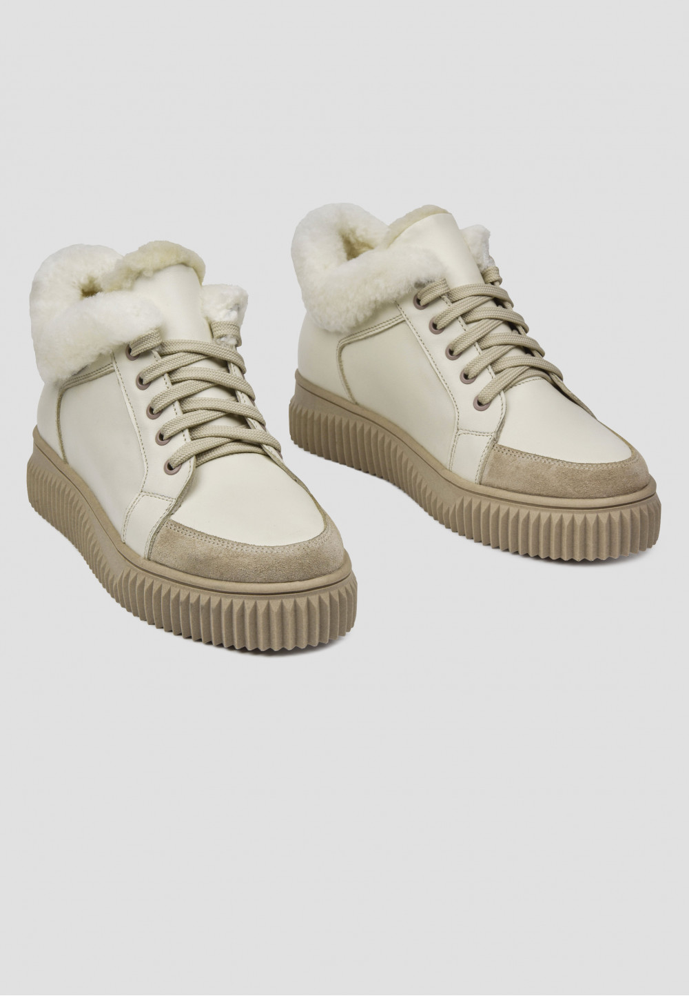 Зимові шкіряні кеди світло-бежеві | 74987 Зимові шкіряні кеди світло-бежеві | 74987