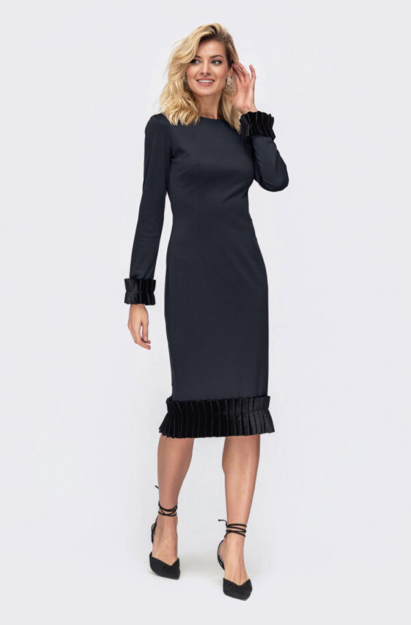 Плаття темно-сіре з оксамитовою оборкою | 75001