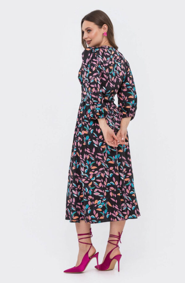 Шовкове плаття чорне в принт | 75768