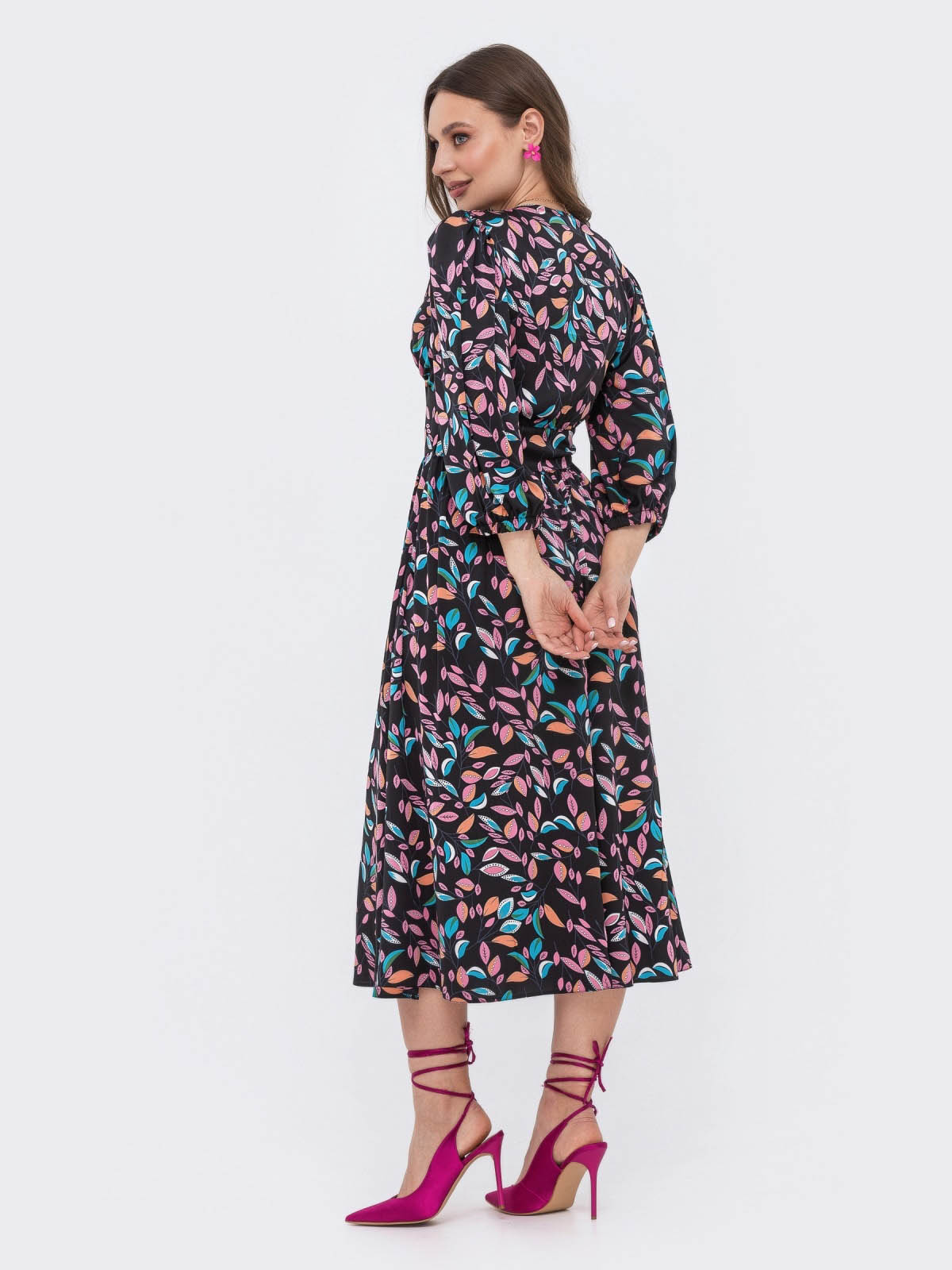 Шовкове плаття чорне в принт | 75768