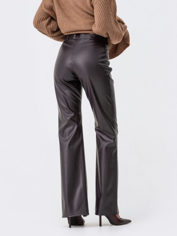 Шкіряні штани кльош темно-коричневі | 75580