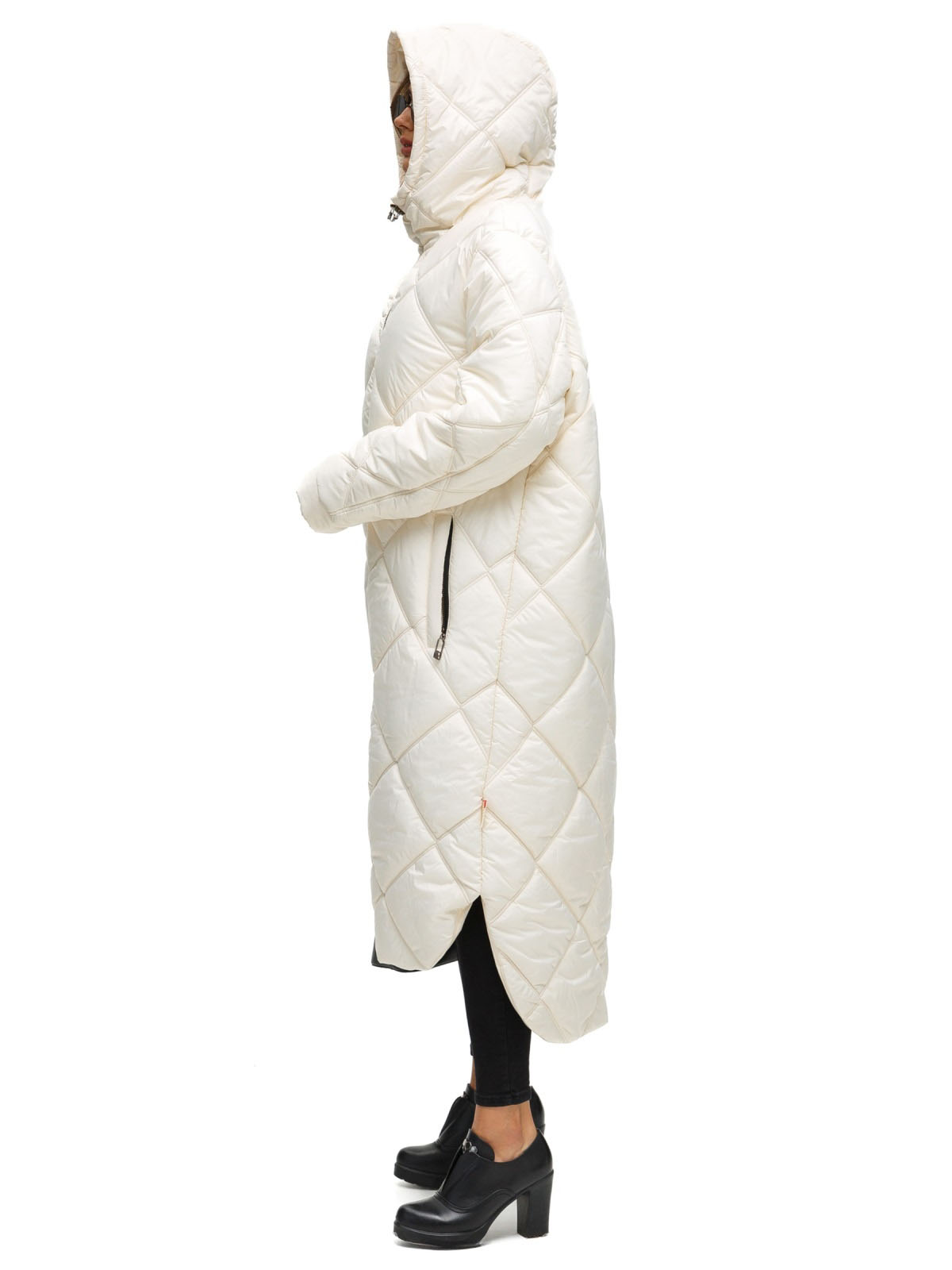 Стьобана довга зимова куртка молочна | 75139