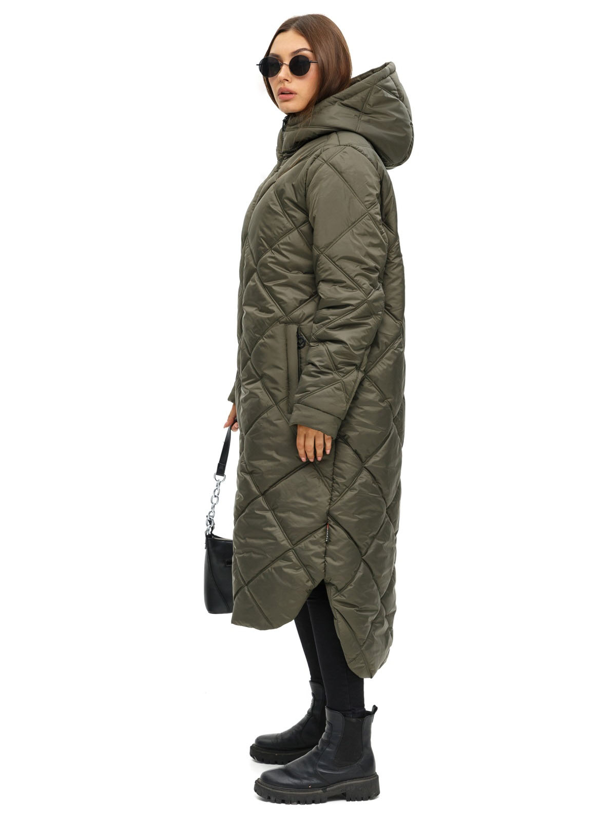 Стьобана довга зимова куртка хакі | 75160