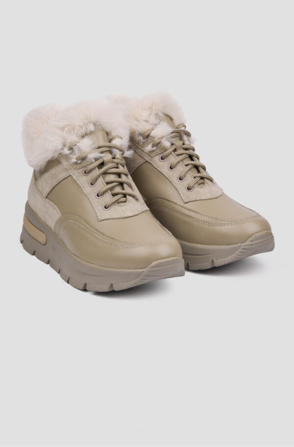 Зимові кросівки бежеві зі шкіри та замші | 74949