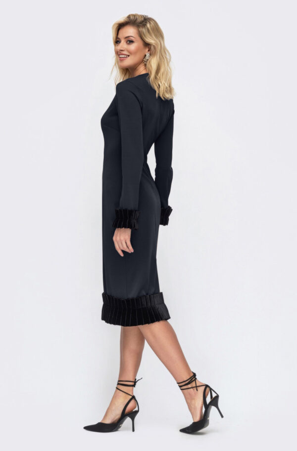 Плаття темно-сіре з оксамитовою оборкою | 75001