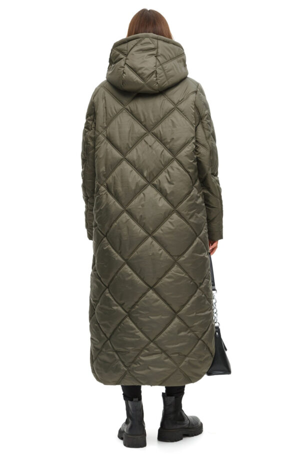 Стьобана довга зимова куртка хакі | 75160