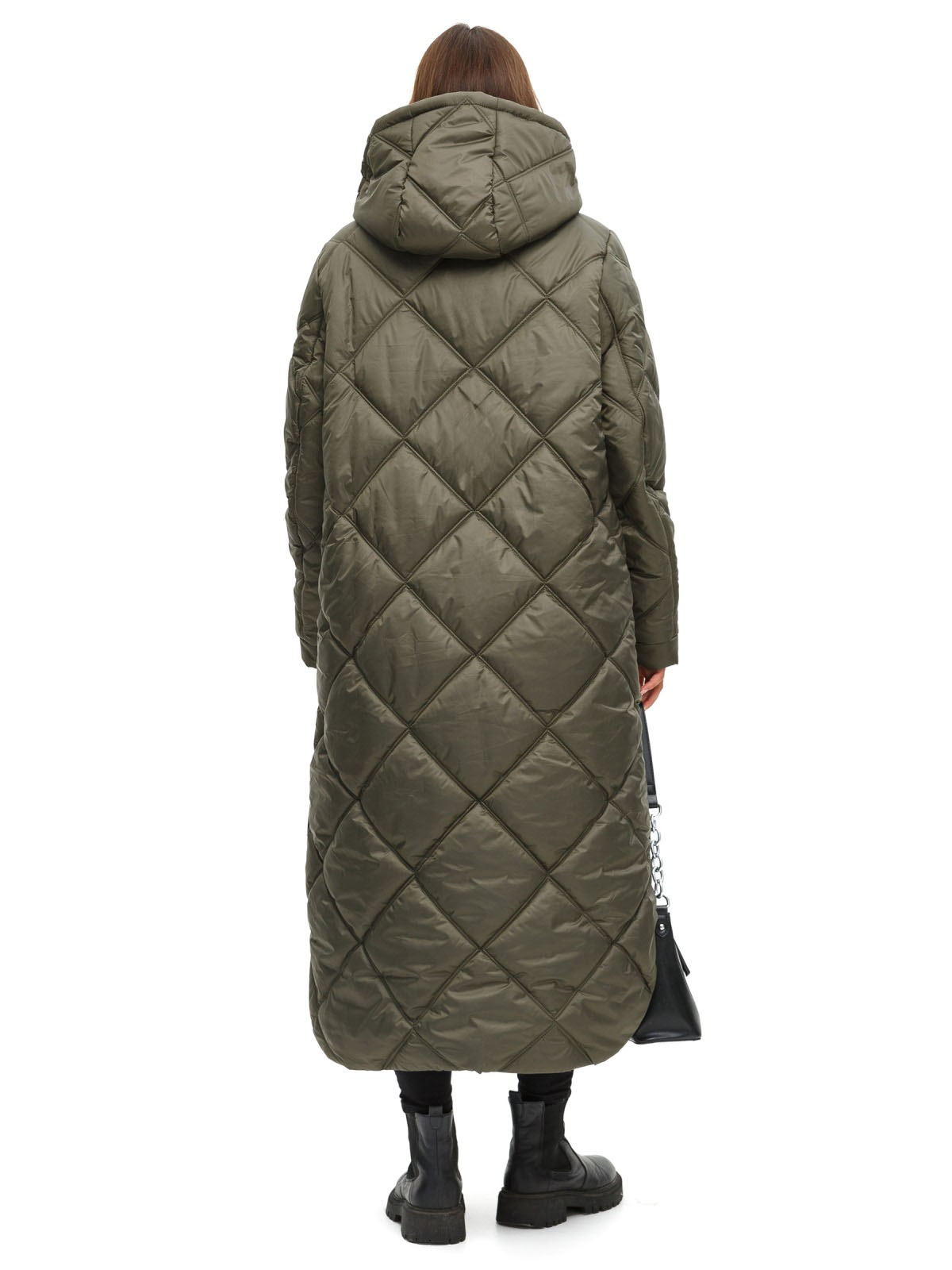 Стьобана довга зимова куртка хакі | 75160