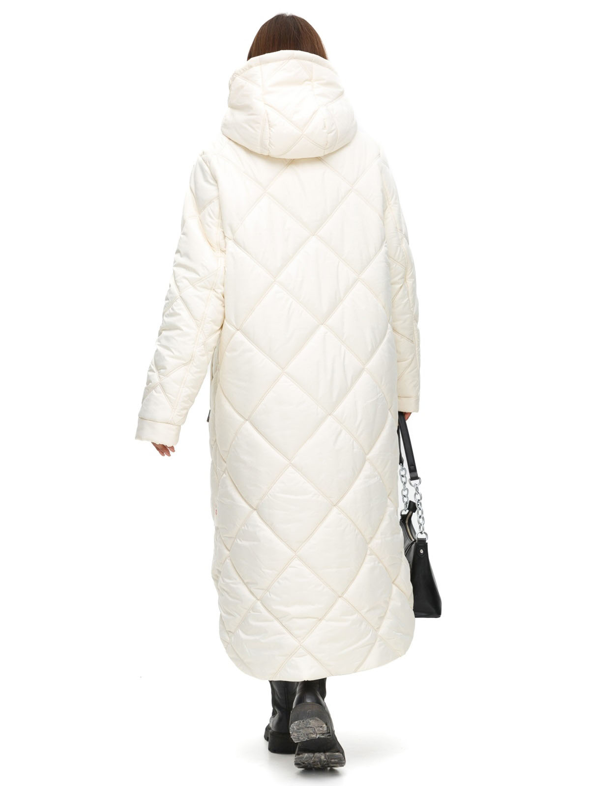 Стьобана довга зимова куртка молочна | 75139