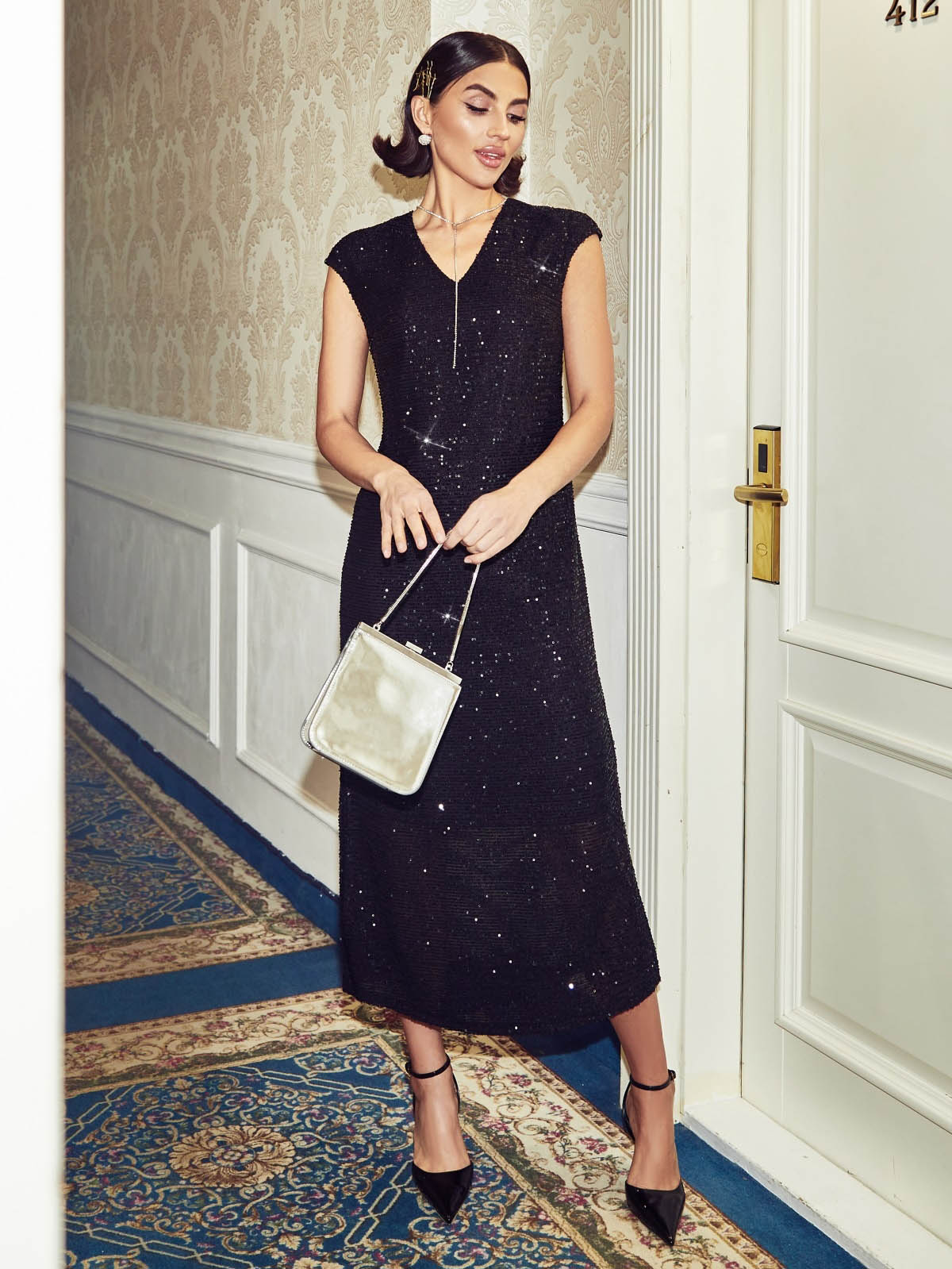 Вечірня сукня з паєток чорна | 75757 Вечірня сукня з паєток чорна | 75757