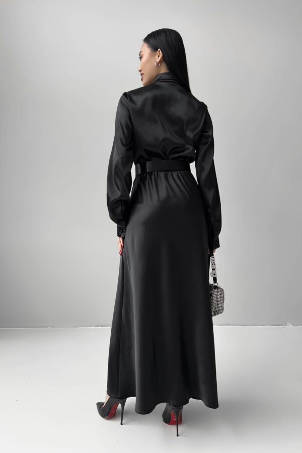 Вечірня довга сукня чорна з атласу | 75676