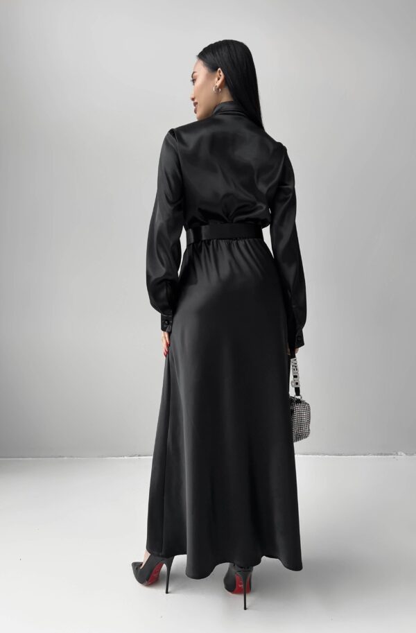 Вечірня довга сукня чорна з атласу | 75676