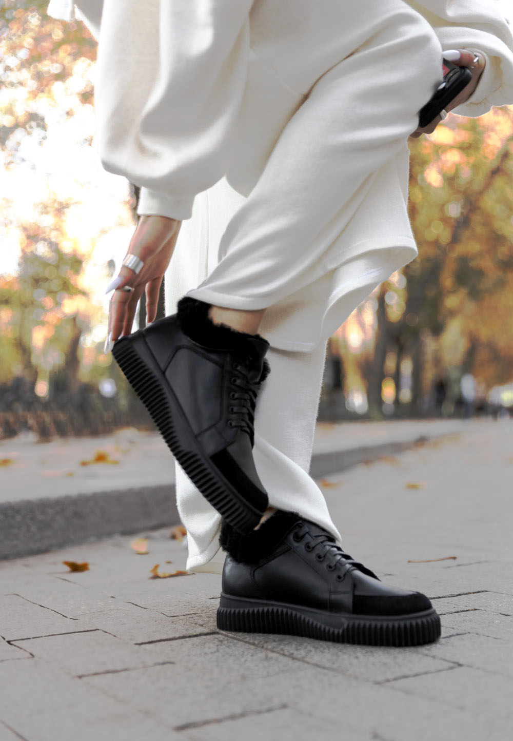 Зимові кеди чорні із натуральної шкіри | 74974 Зимові кеди чорні із натуральної шкіри | 74974