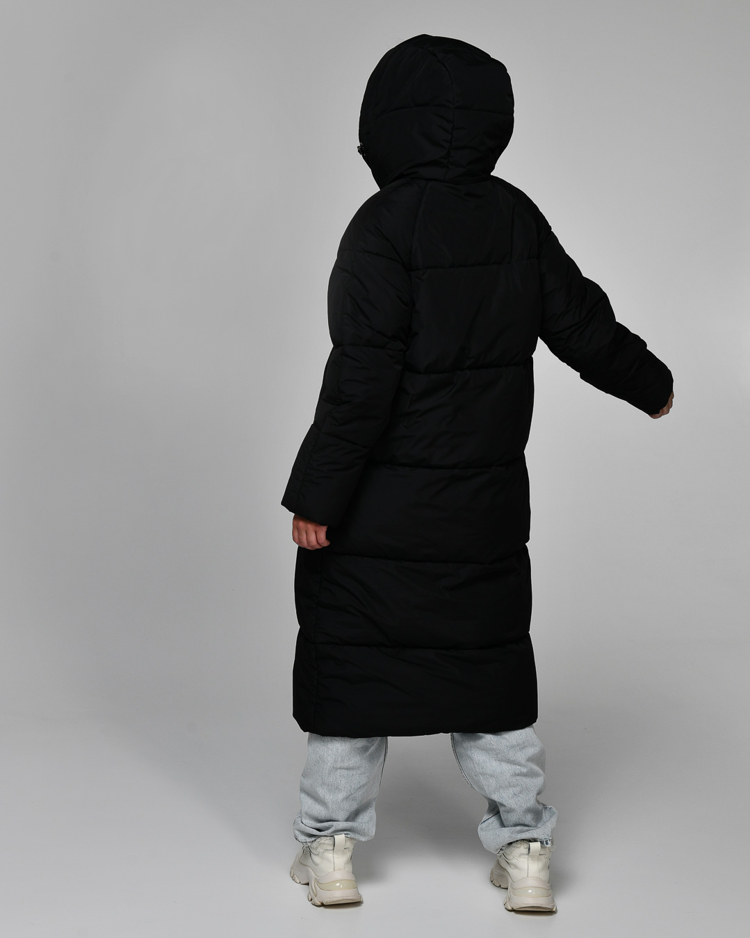 Довгий пуховик оверсайз чорний | 75267 Довгий пуховик оверсайз чорний | 75267