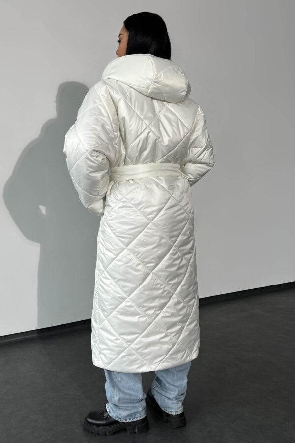 Довге стьобане зимове пальто біле | 75979
