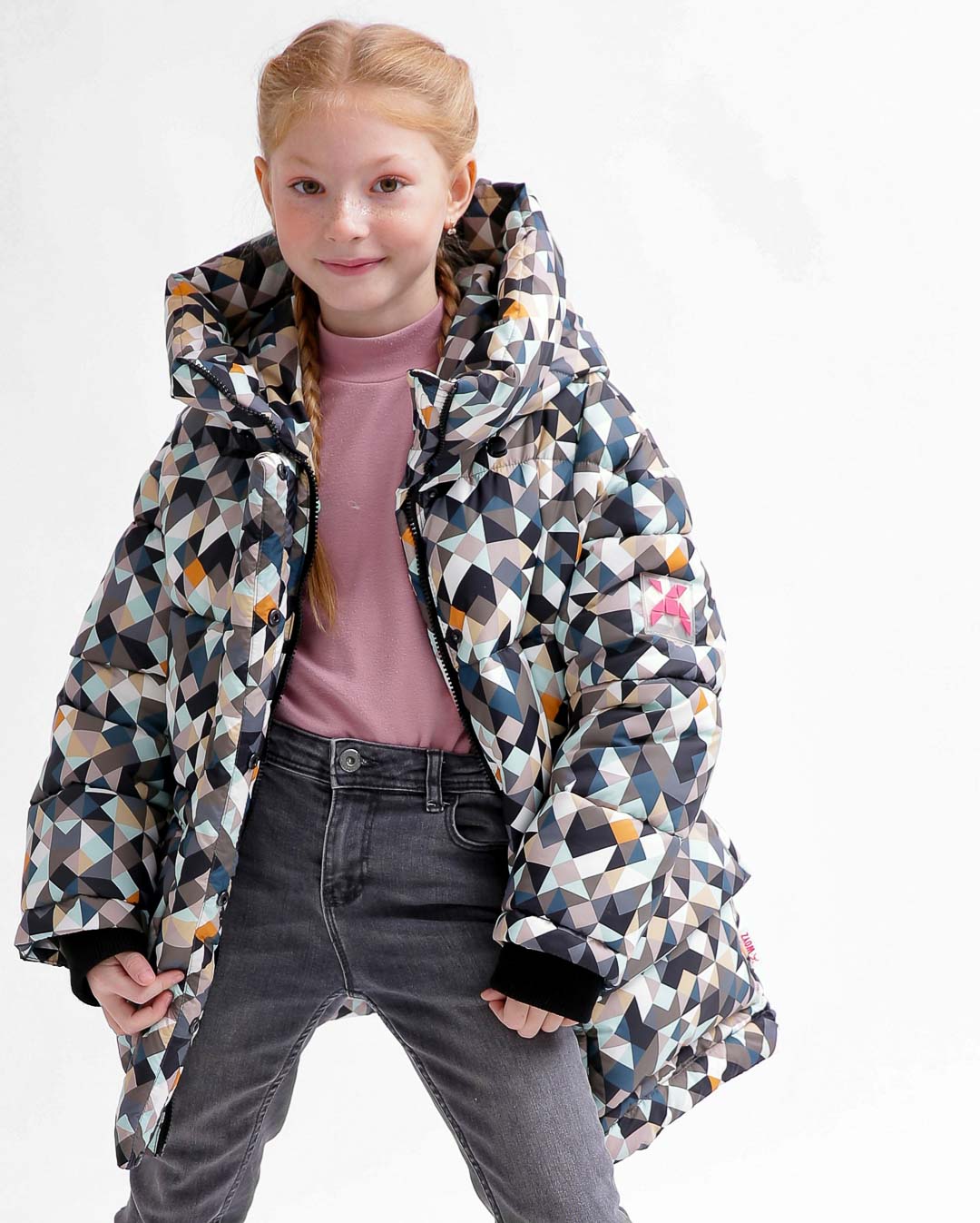 Пухова куртка для дівчаток в принт | 75115 Пухова куртка для дівчаток в принт | 75115