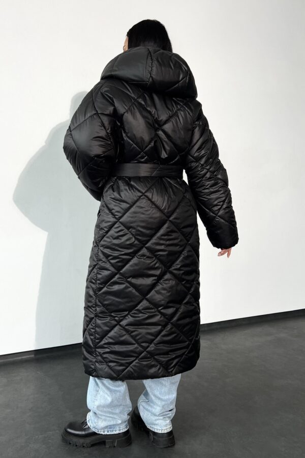 Довге стьобане зимове пальто чорне | 75967