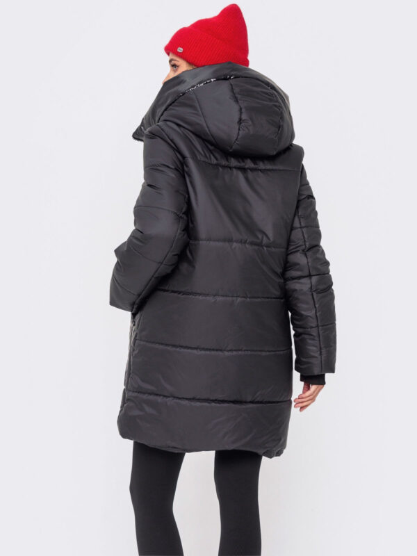 Зимова куртка чорна середьної довжини | 75896