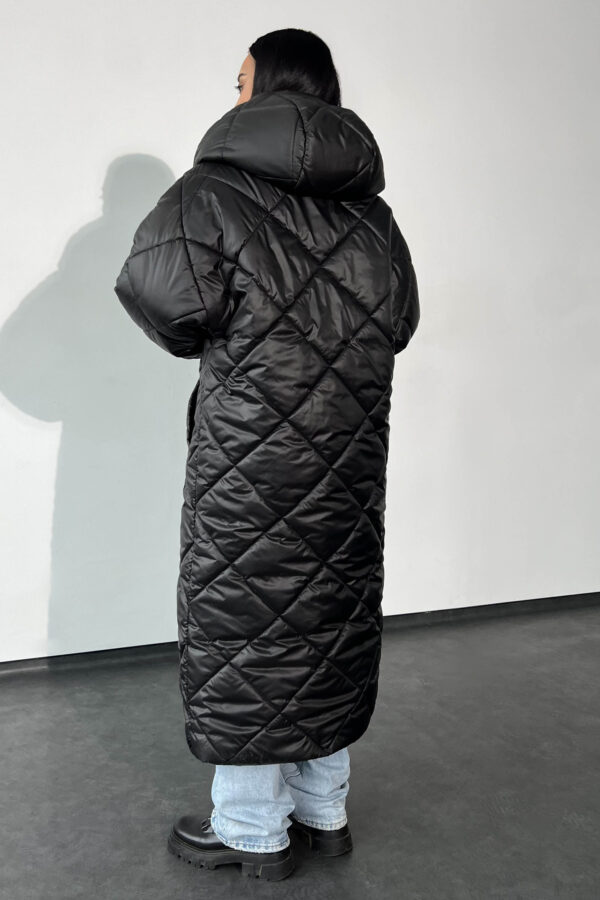 Довге стьобане зимове пальто чорне | 75967