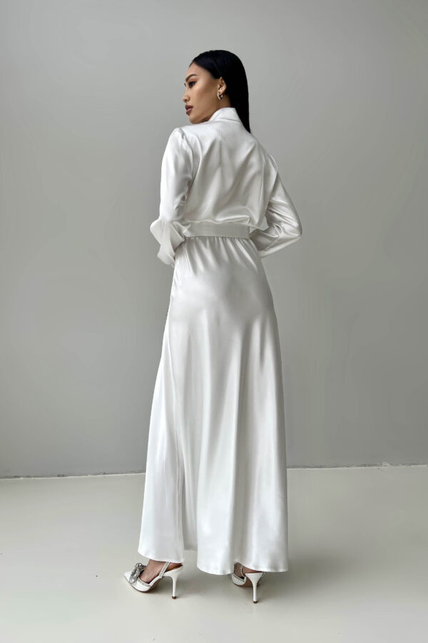 Вечірня довга сукня з атласу біла | 75700