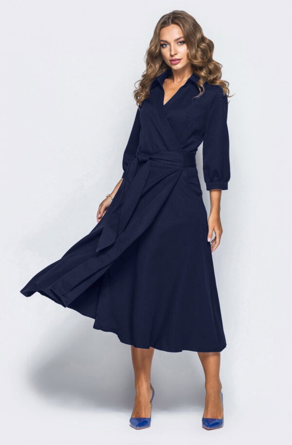 Плаття міді темно-синє на запах | 76813