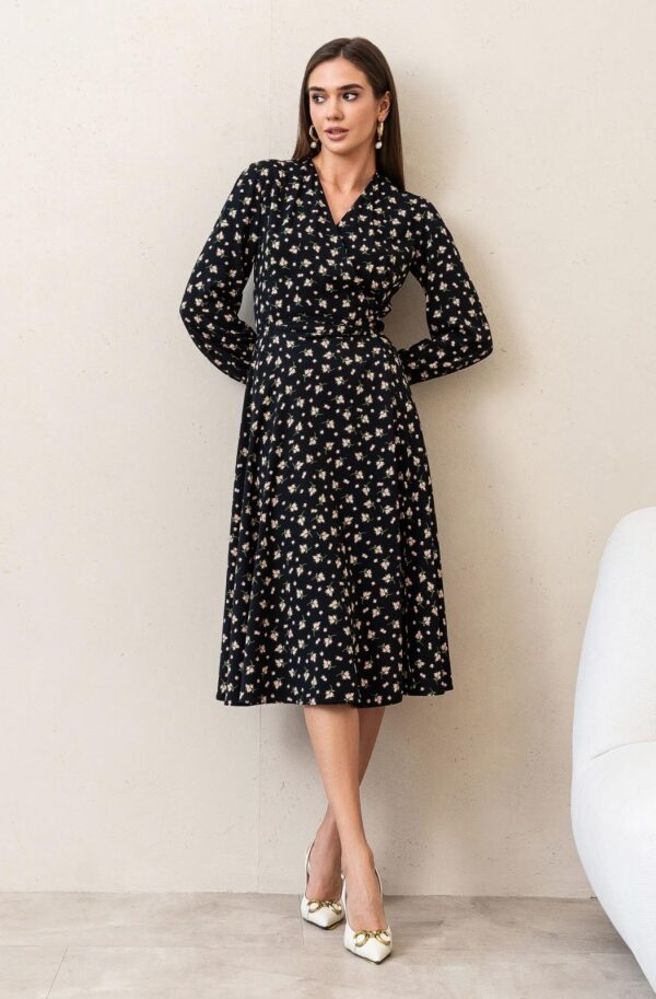 Плаття чорне в дрібний квітковий принт | 76800