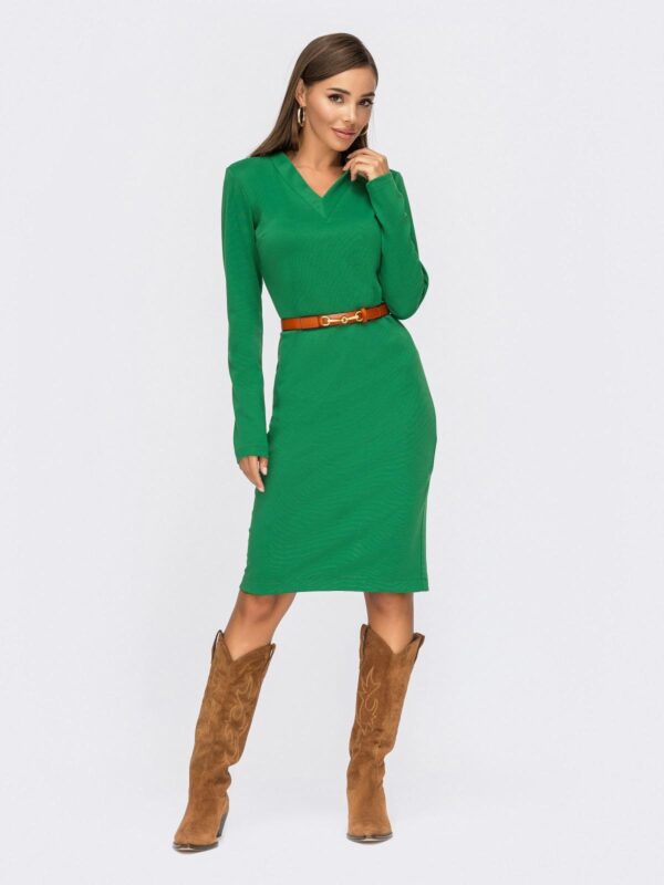 Трикотажне плаття зелене прямого крою | 76807