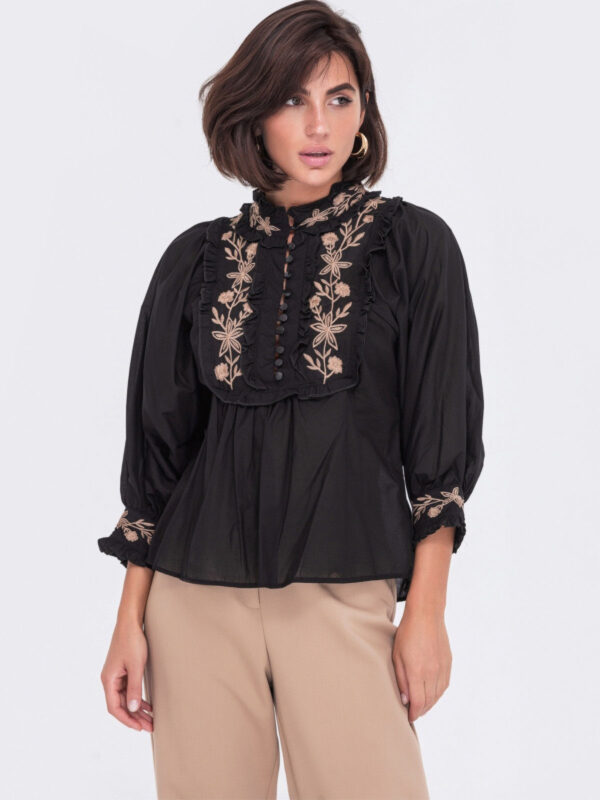 Бавовняна блузка чорна в етнічному стилі | 76999