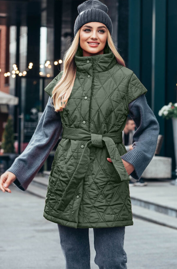 Подовжений стьобаний жилет хакі | 77082