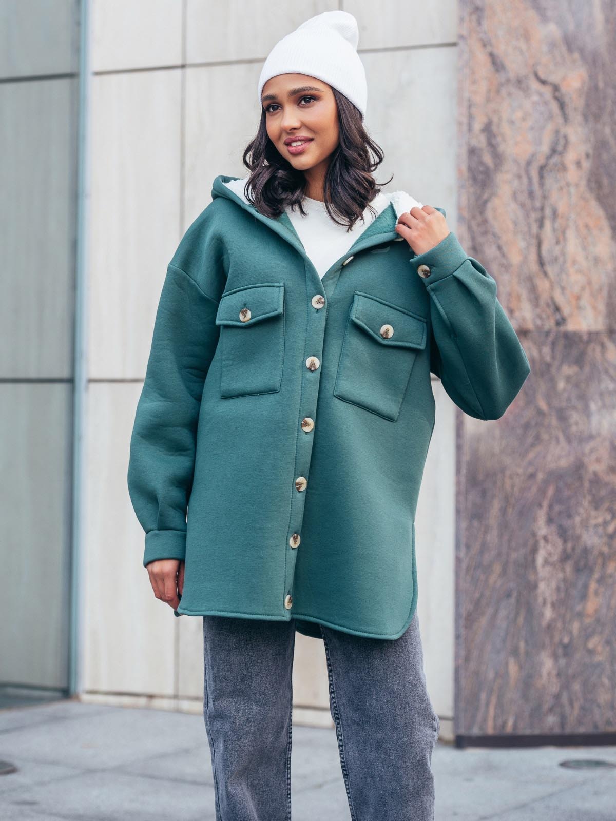 Тепла сорочка з футеру зелена | 76979