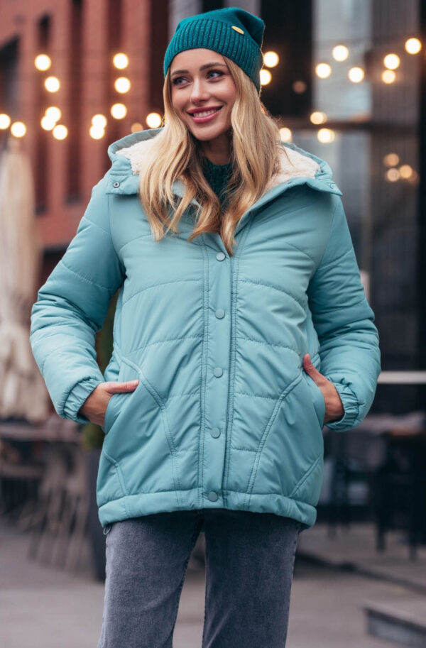 Стьобана куртка м'ятна з капюшоном | 77089