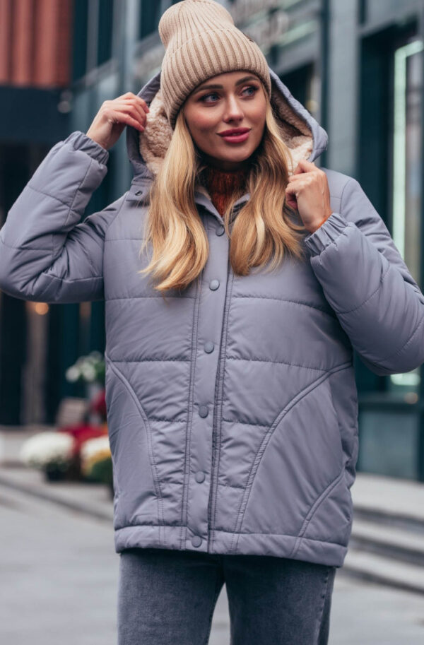 Стьобана куртка сіра з капюшоном | 77103