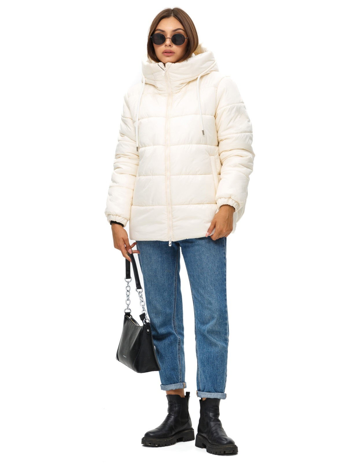 Коротка зимова куртка молочна оверсайз | 77057 Коротка зимова куртка молочна оверсайз | 77057