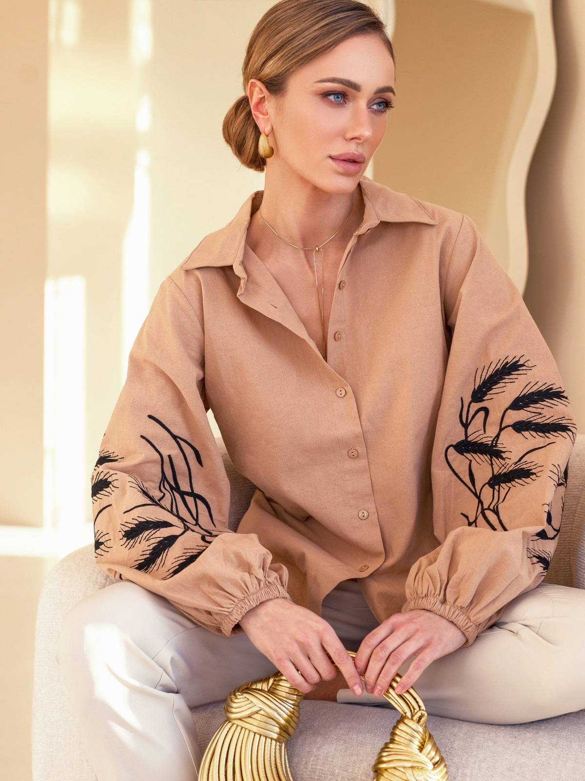 Сорочка бежева з вишивкою Колоски | 76960