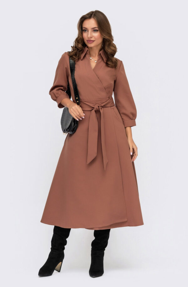 Плаття міді коричневе на запах | 76823