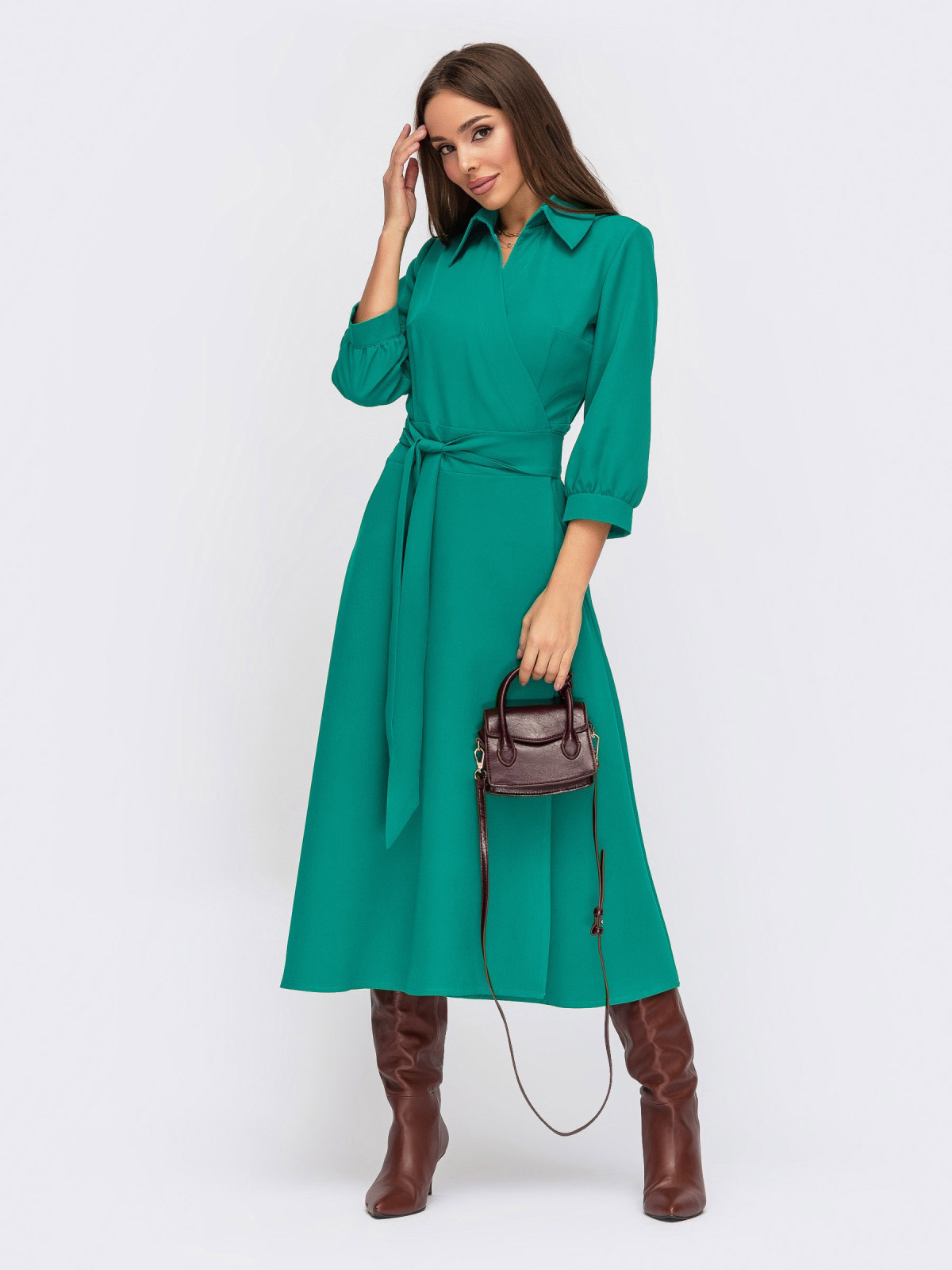 Плаття міді смарагдове на запах | 76843 Плаття міді смарагдове на запах | 76843