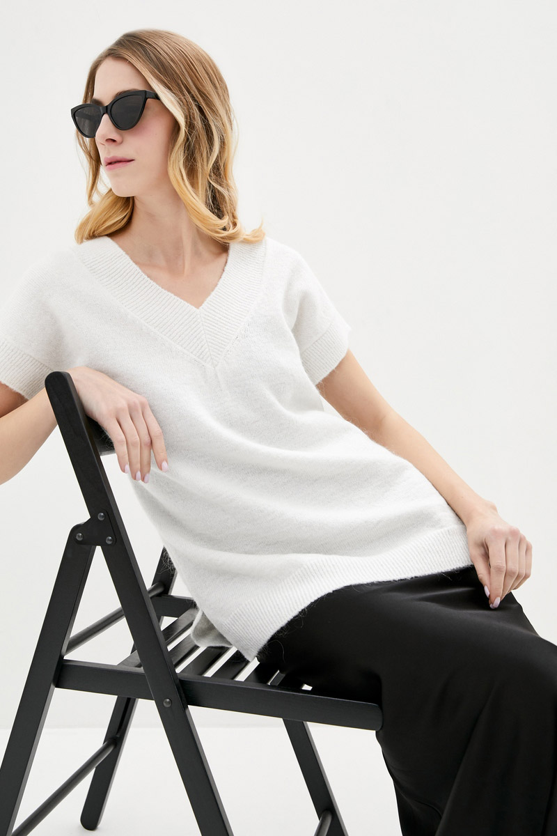 Подовжений в'язаний жилет білий | 76526 Подовжений в'язаний жилет білий | 76526