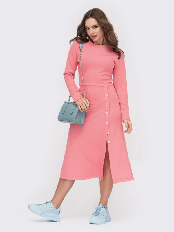 Плаття рожеве з фактурного трикотажу | 76483