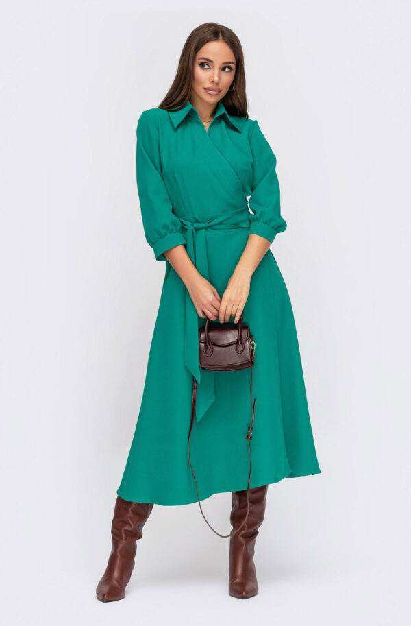 Плаття міді смарагдове на запах | 76843