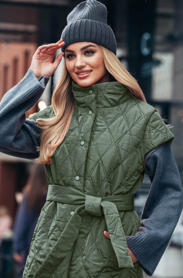 Подовжений стьобаний жилет хакі | 77082