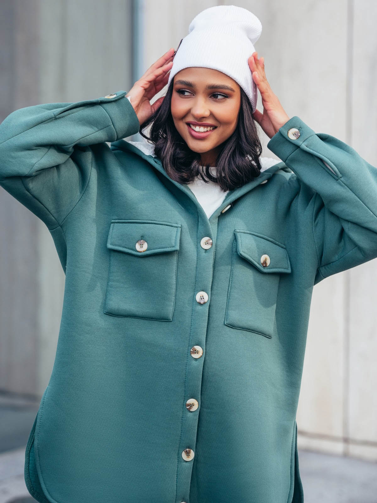 Тепла сорочка з футеру зелена | 76979