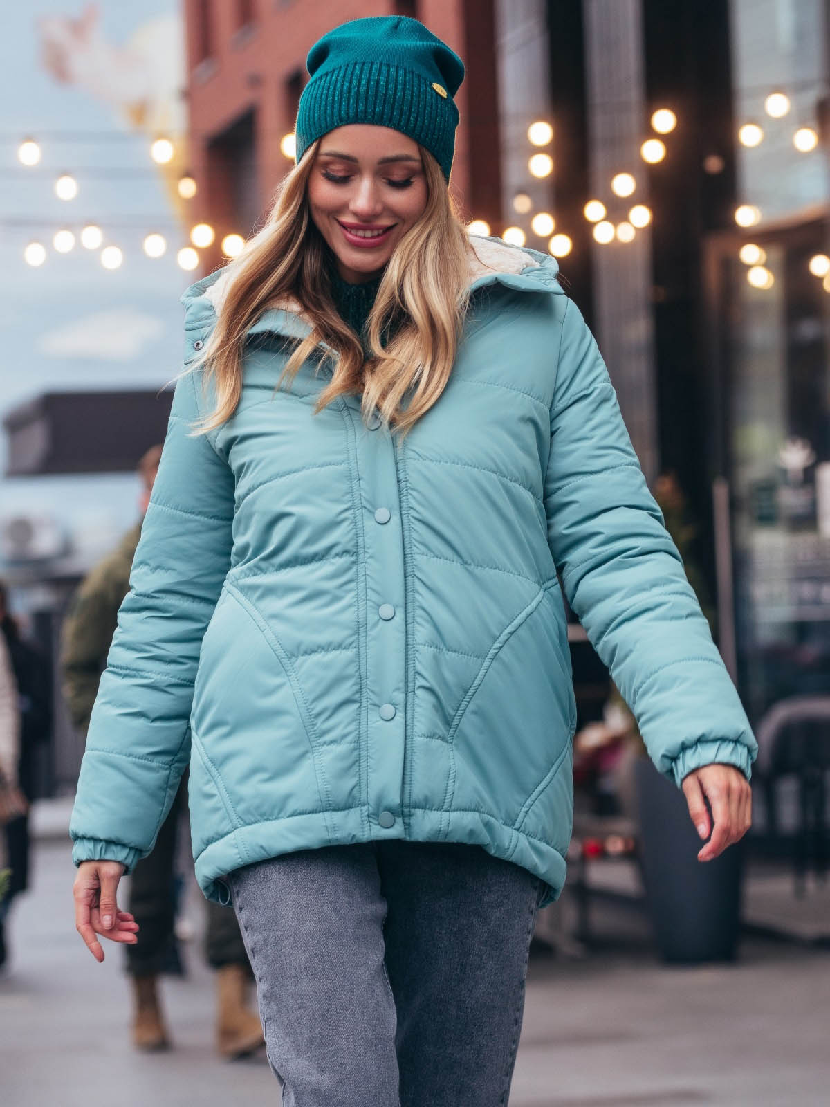 Стьобана куртка м'ятна з капюшоном | 77089 Стьобана куртка м'ятна з капюшоном | 77089