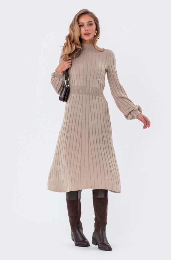Сукня-кльош бежева дрібної в'язки | 76142