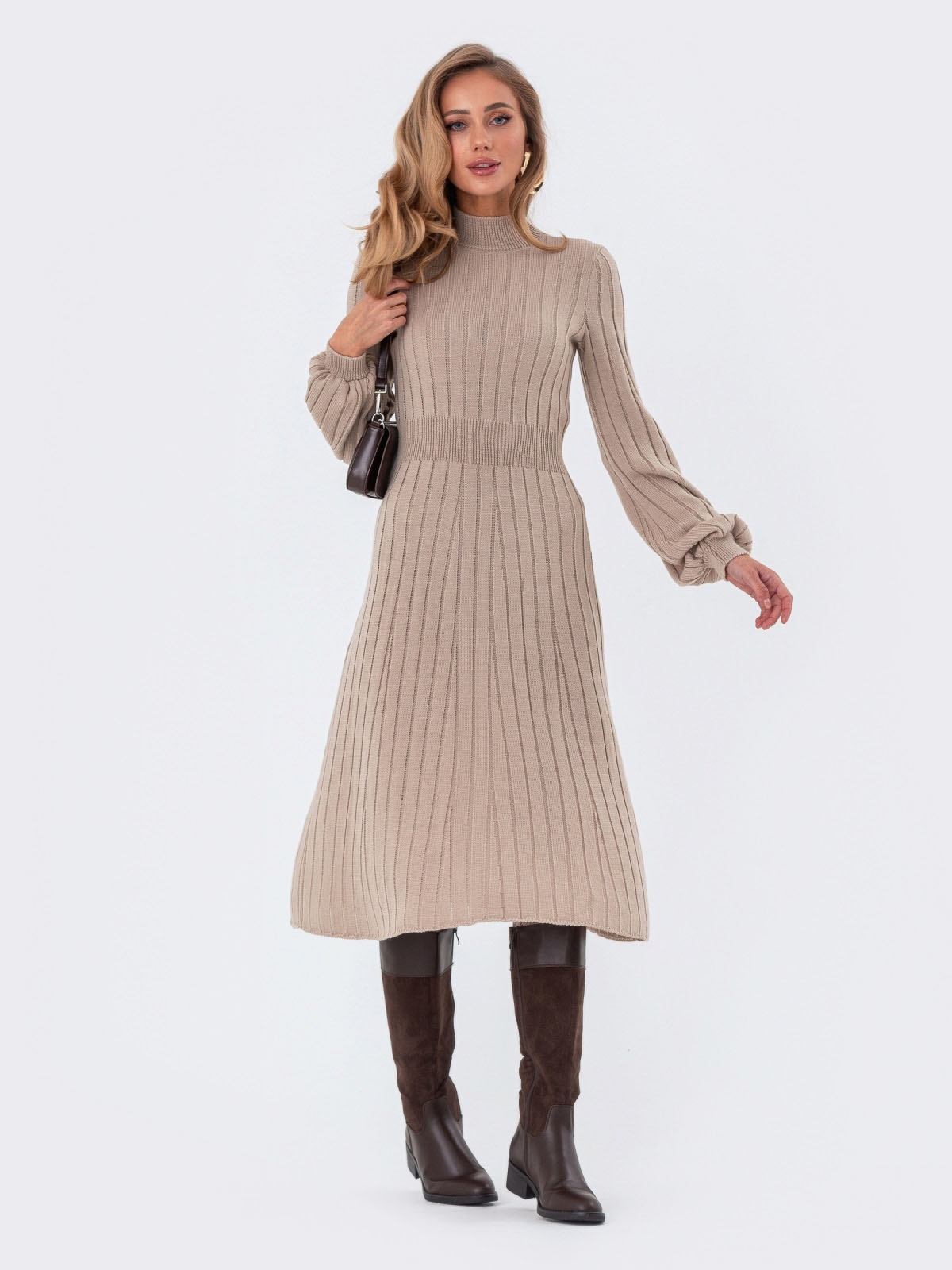Сукня-кльош бежева дрібної в'язки | 76142 Сукня-кльош бежева дрібної в'язки | 76142