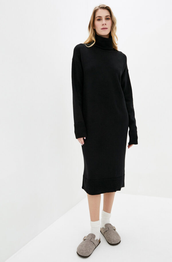В'язане плаття чорне з коміром-хомутом | 76512