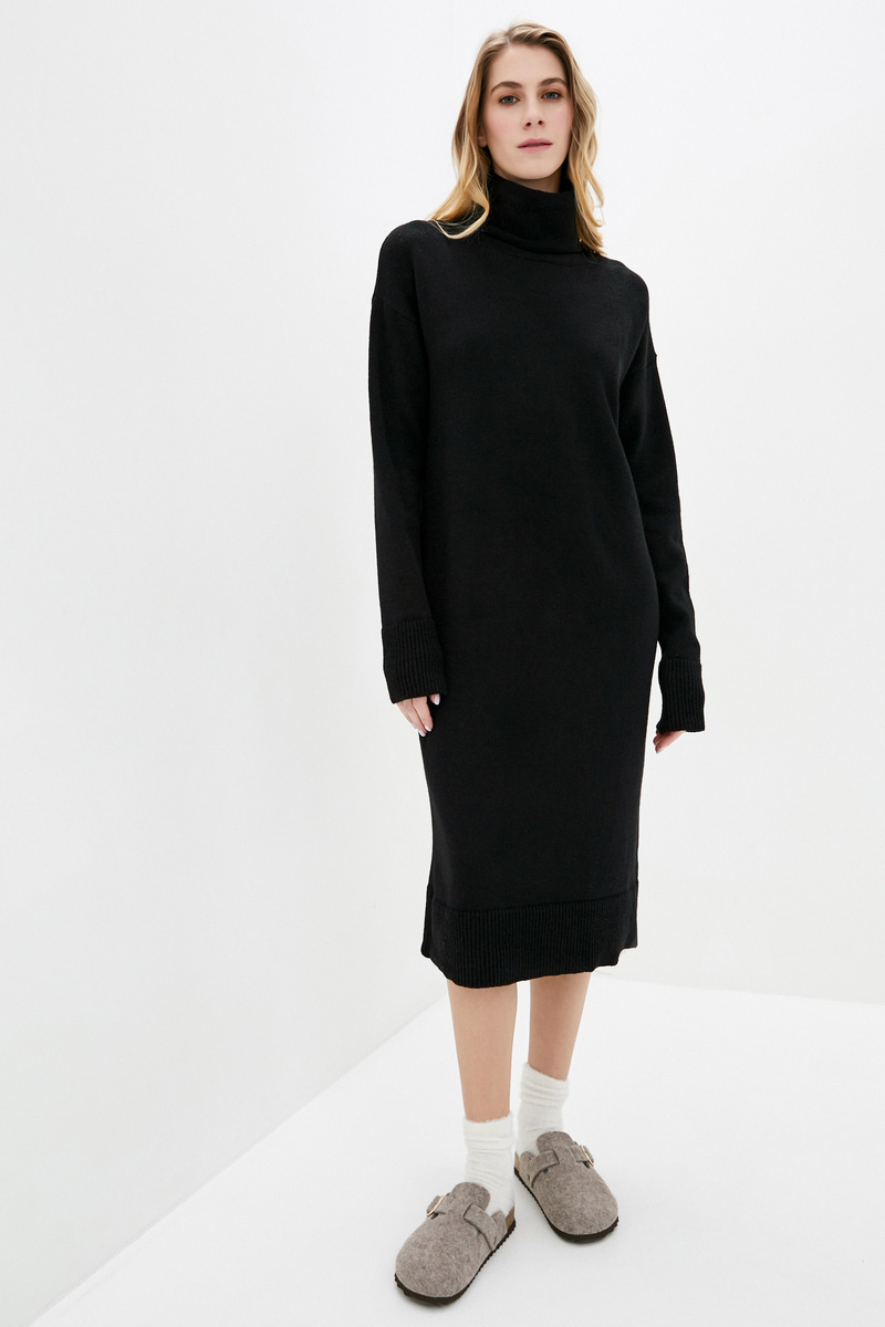 В'язане плаття чорне з коміром-хомутом | 76512 В'язане плаття чорне з коміром-хомутом | 76512