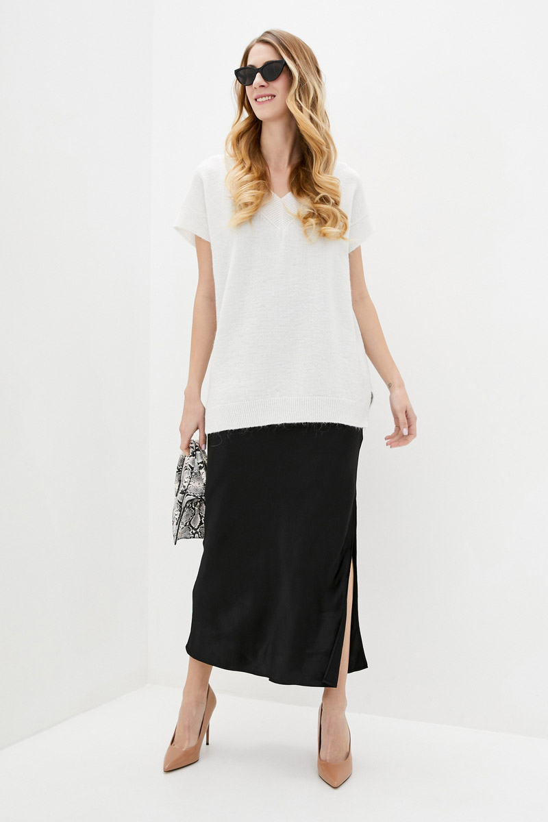 Подовжений в'язаний жилет білий | 76526 Подовжений в'язаний жилет білий | 76526