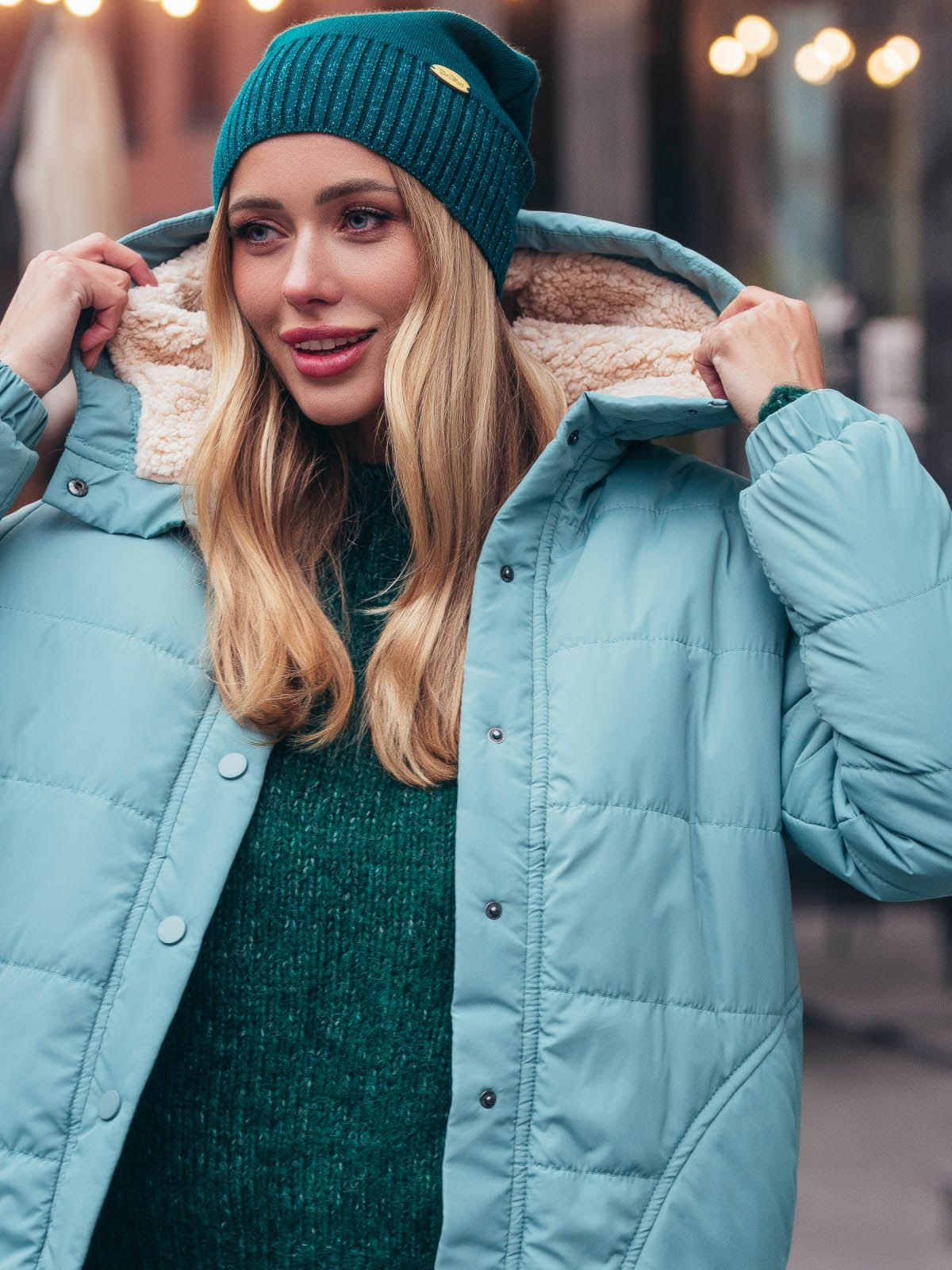 Стьобана куртка м'ятна з капюшоном | 77089 Стьобана куртка м'ятна з капюшоном | 77089